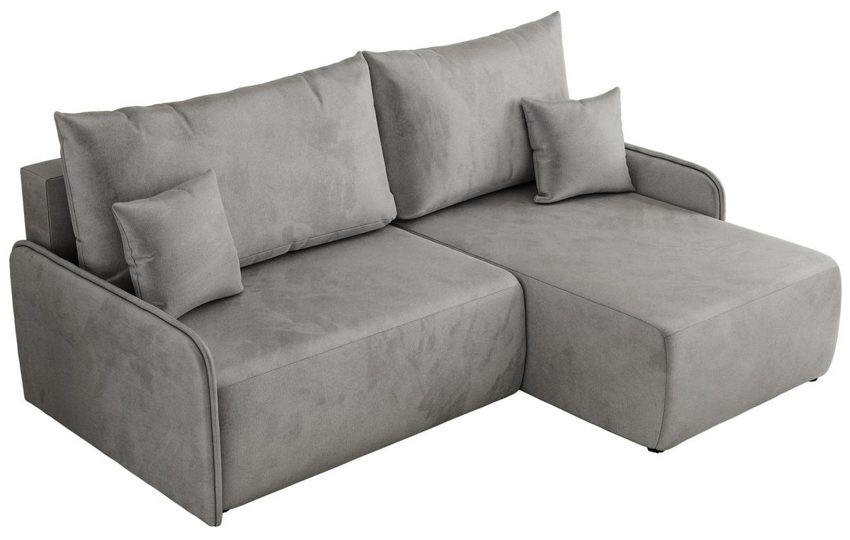 ECKSCHLAFSOFA ARPA L Hellgrau Velvet - rechts - Hellgrau/Schwarz, Kunststoff/Textil (150/198cm) - MKS