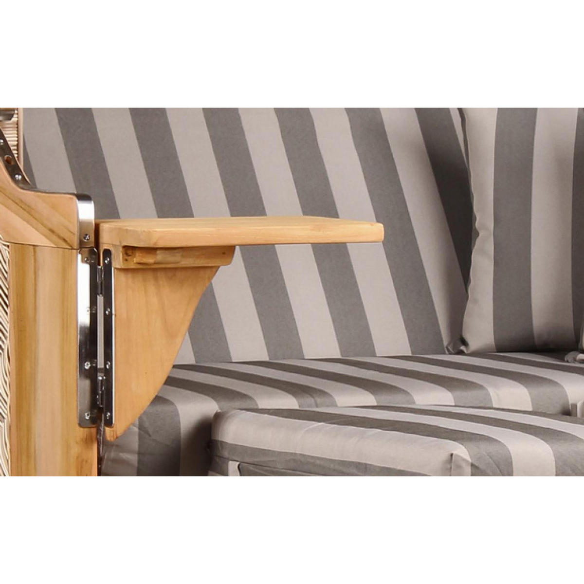 STRANDKORB Düne 2-Sitzer Teak Shell Bullauge - Braun/Grau, Holz/Metall (125/170/80cm) - Mr. Deko