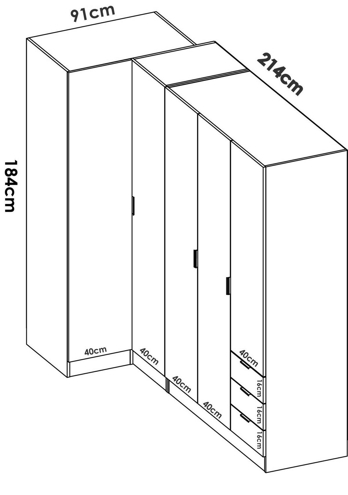 ECKKLEIDERSCHRANK Holz-Effekt Eiche 90.5x213.5h184 - Braun, Holzwerkstoff (213.5/184/90.5cm) - DMORA