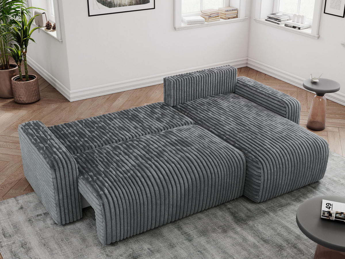 ECKSOFA ARGOS Dunkelgrau Cord - Dunkelgrau/Schwarz, Kunststoff/Textil (245/150cm) - MKS