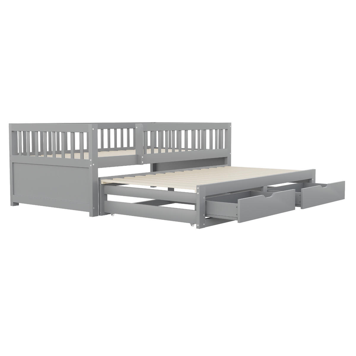 AUSZIEHBETT 90/200 cm DE-01439, in Grau, mit Sicherheitsgitter und 2 Schubladen - Grau, Holz (90/200cm) - ComfortXL