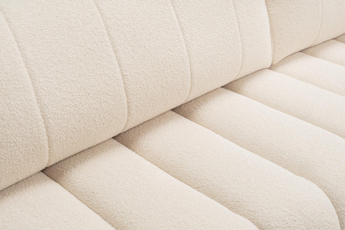 ECKSOFA GIOIA R-S Creme Boucle-Stoff mit Schlaffunktion - Creme, Holz (276/176cm) - MASSENO