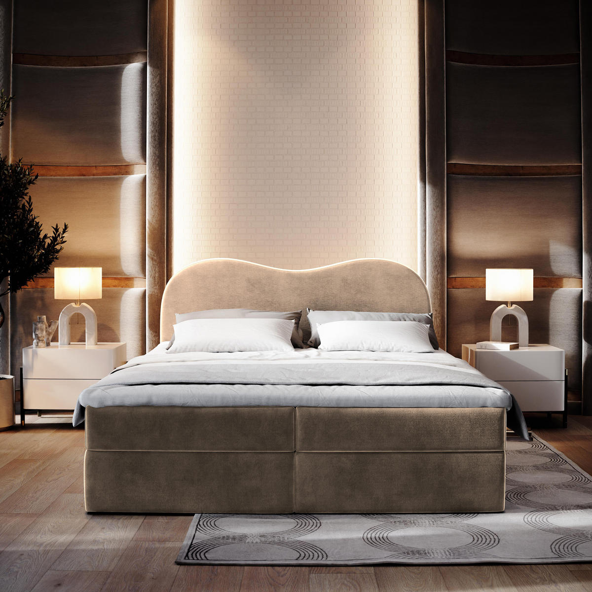 BOXBETT FLUVIA M 180x200 cm mit Matratze und Topper - Beige - Beige, Holz (180/200cm) - MASSENO