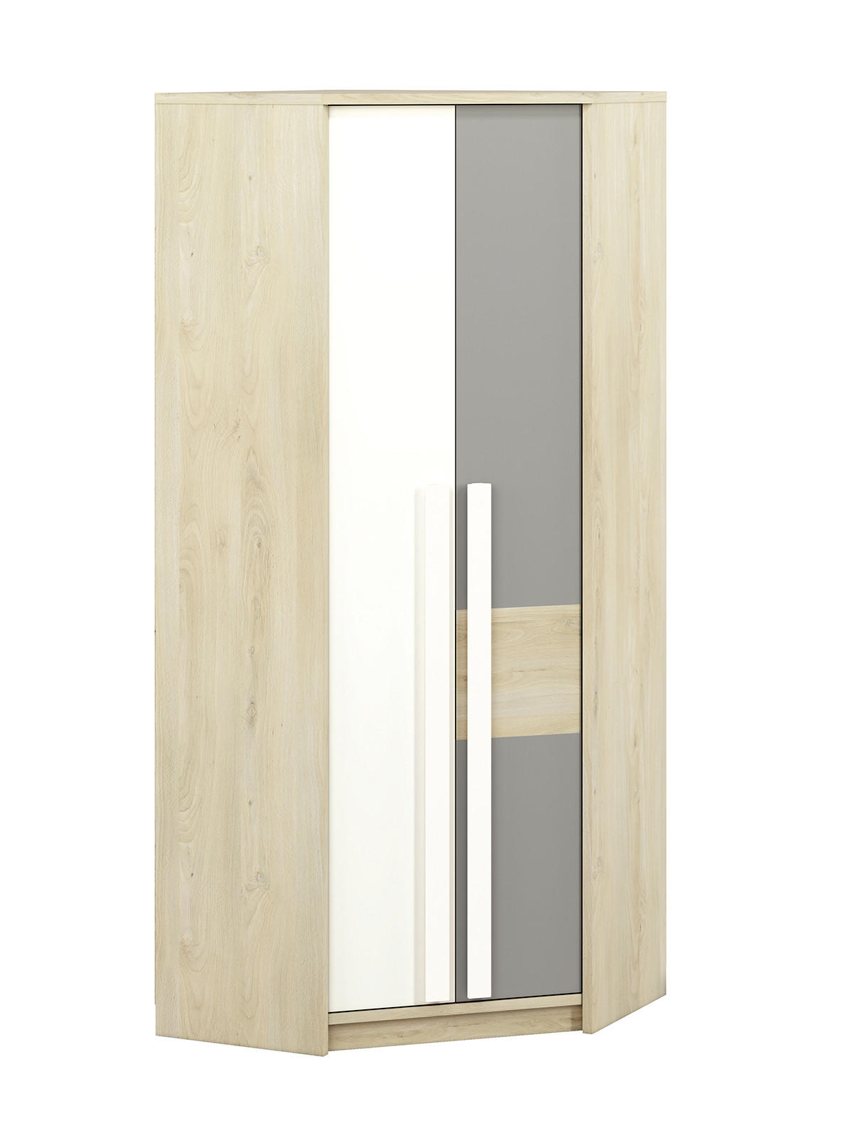 ECKSCHRANK Drop Fjord Buche / weiß / grau 82 / 82 / 199cm - Multicolor/Braun, Holz/Holzwerkstoff (82/199/82cm) - Feldmann-Wohnen