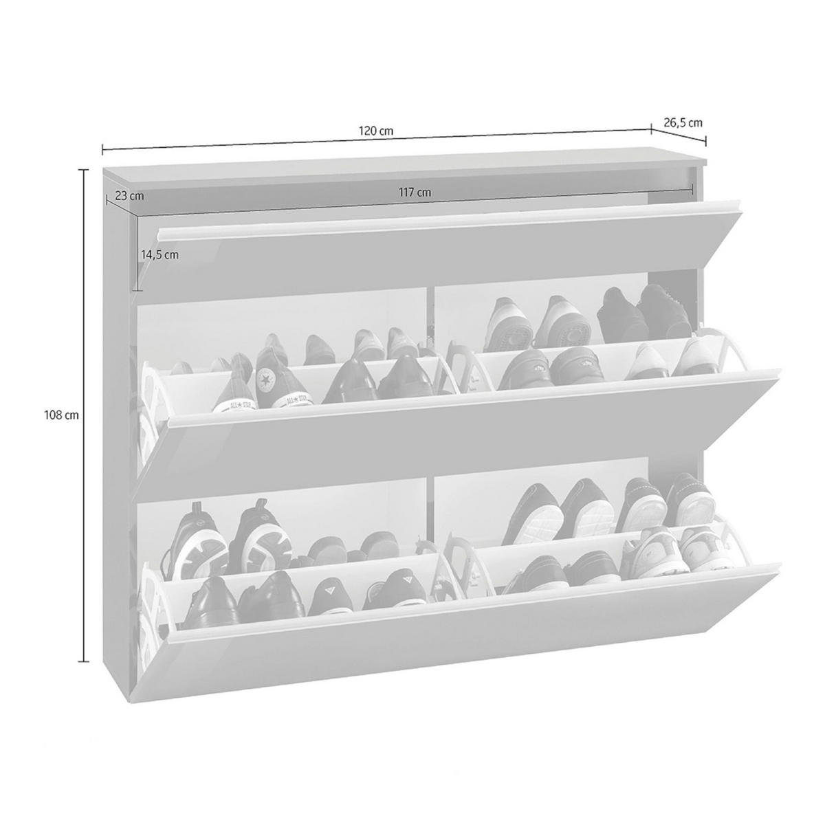 SCHUHSCHRANK Glänzendes Weiß 27/120/108 cm - Weiß, Holzwerkstoff (120/108/27cm) - DMORA