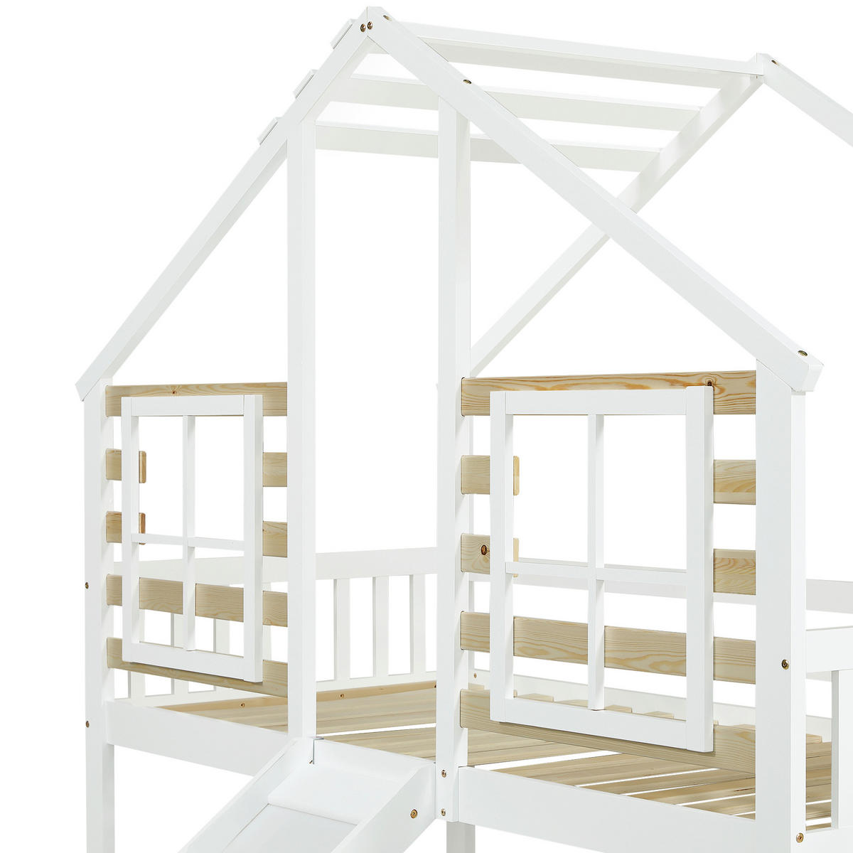 HOCHBETT 90x200 cm mit Treppe, Rutsche, Fenster, Weiß - Weiß, Holz (90/200cm)