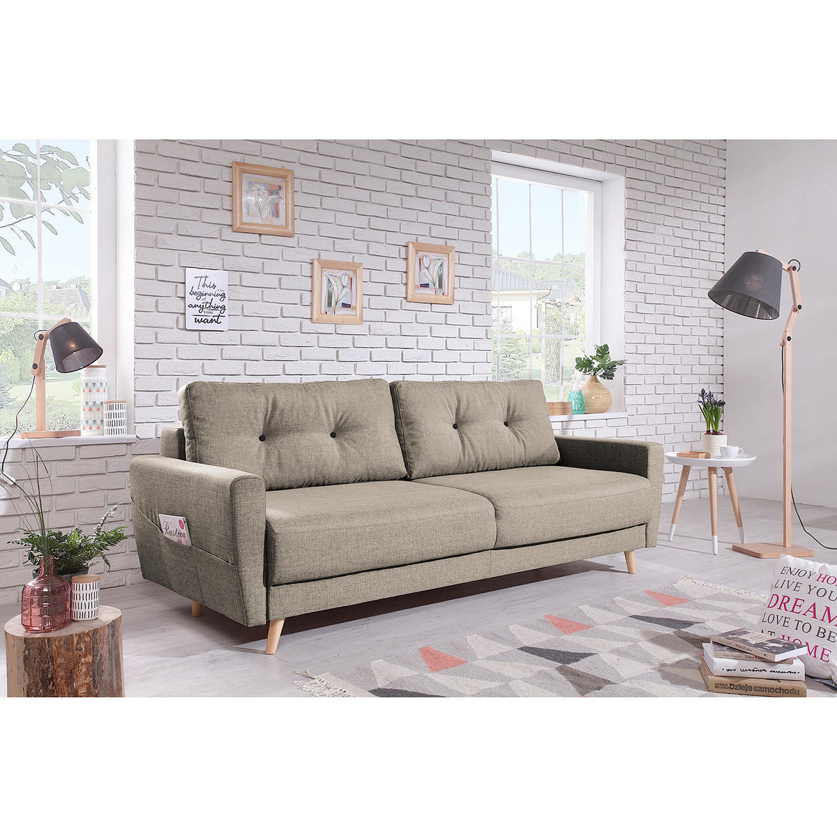 3-SITZER SOFA - Cappuccino, Textil (220/90/90cm) - home24