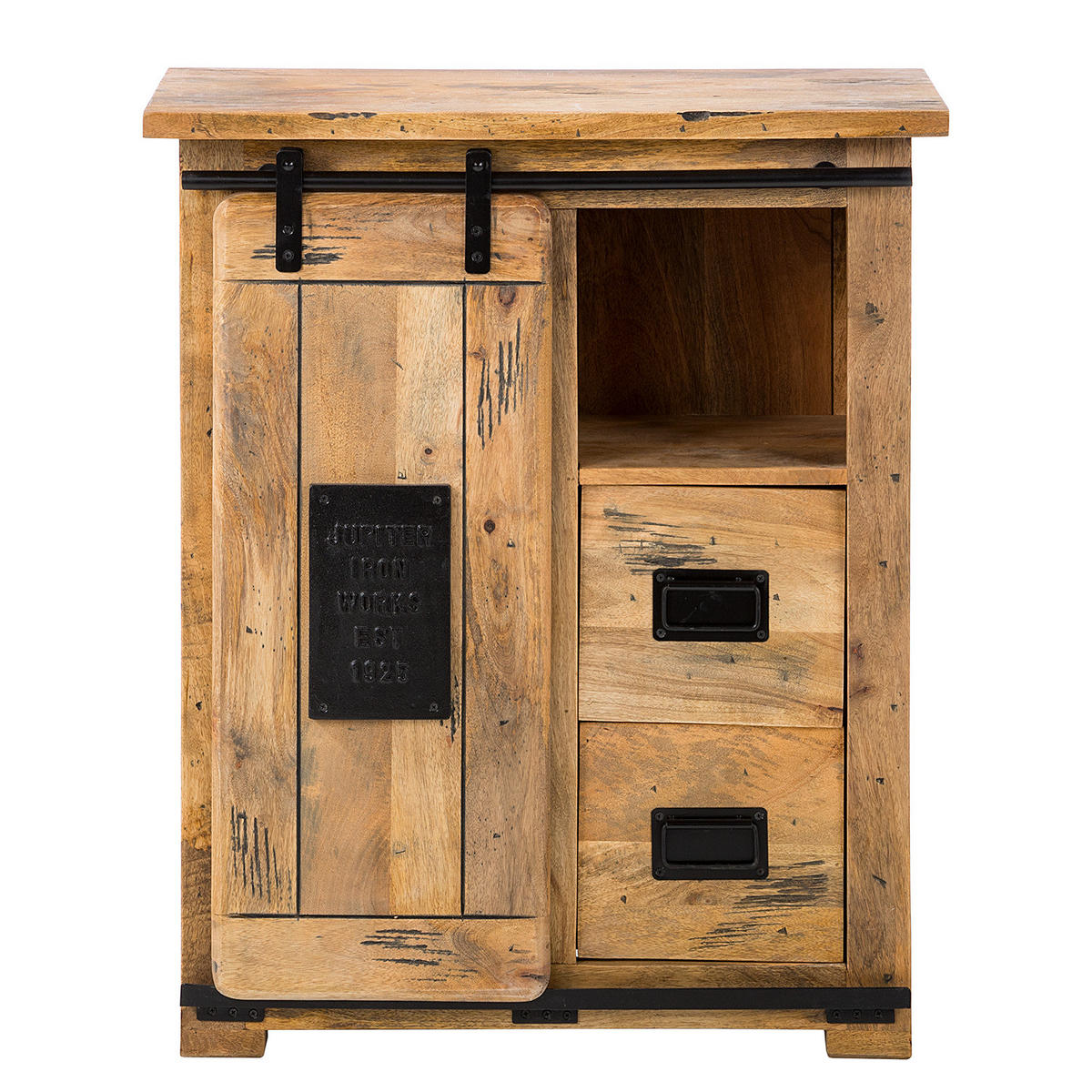 KOMMODE - Mango massiv / Eisen - Mango / Schwarz - Braun, Holz/Metall (75/90/36cm) - home24