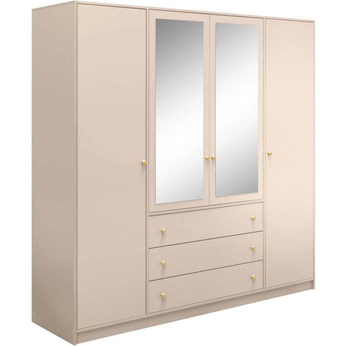 DREHTÜRENSCHRANK Solea Lux mit 4 Türen und 3 Schubladen, Beige - Beige/Goldfarben, Holzwerkstoff (196/200/58cm) - Beautysofa