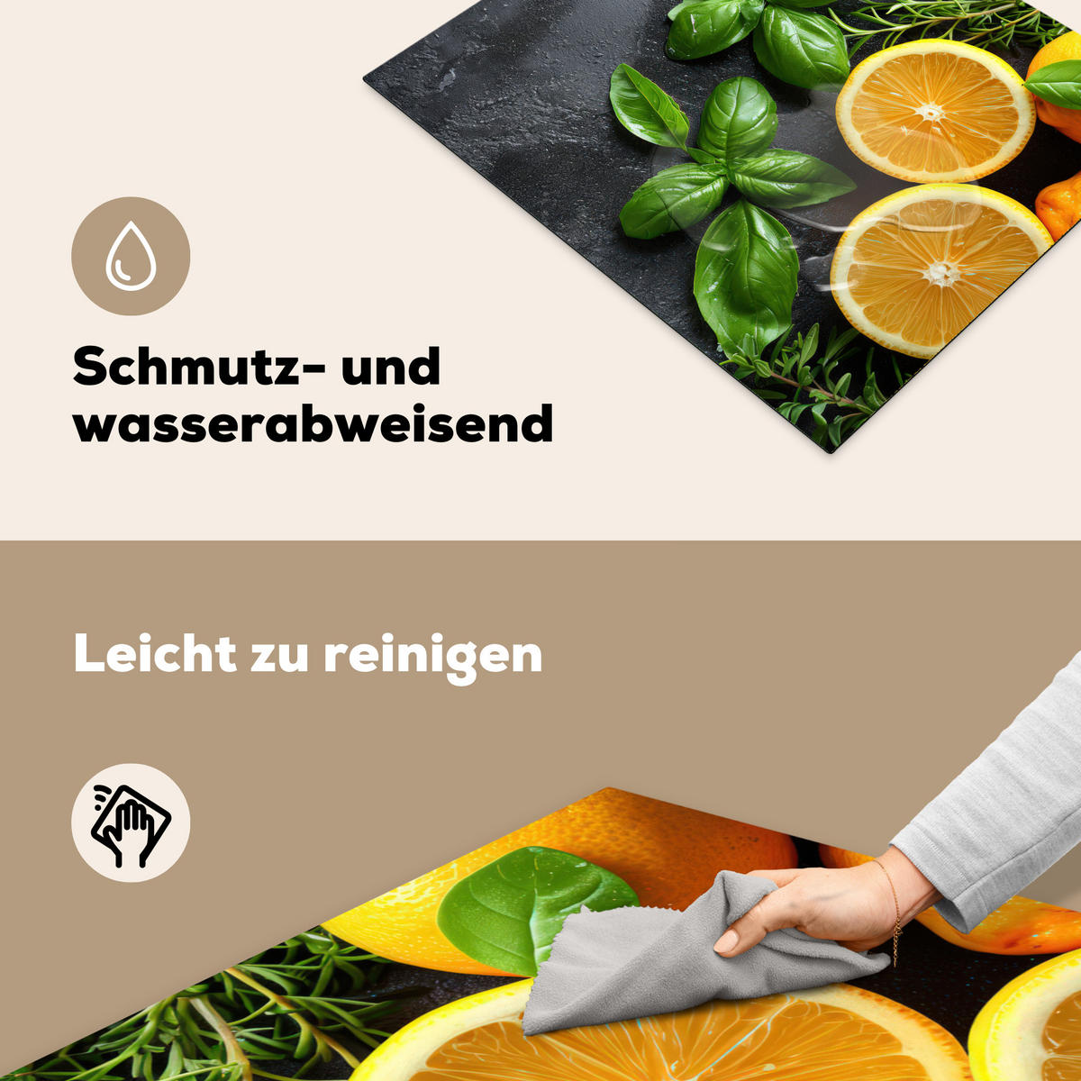 HERDABDECKPLATTE Obst - Grau - Konkret - Orange - Pflanzen Herdabdeckung Induktionsfeld 65x52 cm - Anthrazit, Kunststoff (65/52/0.2cm) - MuchoWow