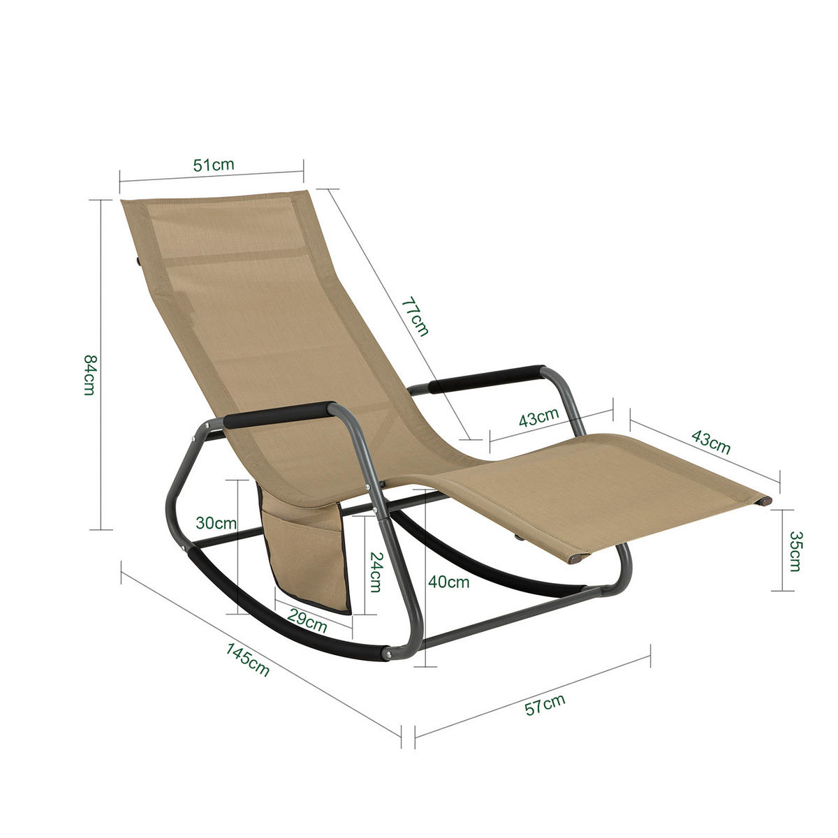 SONNENLIEGE Khaki - Braun, Metall (145/85/57cm) - SoBuy