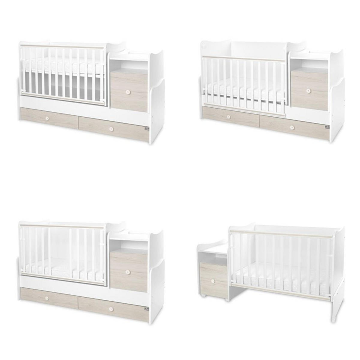 BABYBETT Trend Plus hellbraun 110 x 62 cm, 70 x 160 cm, Schaukelfunktion, Kommode, Schubladen - Braun, Holzwerkstoff (62/110cm) - Lorelli