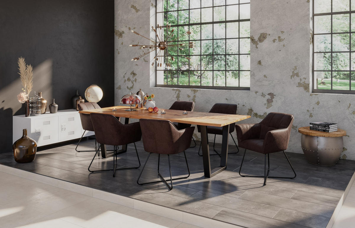 ESSTISCH DORA V - Beige/Schwarz, Holz/Metall (100/220/77cm) - SAM