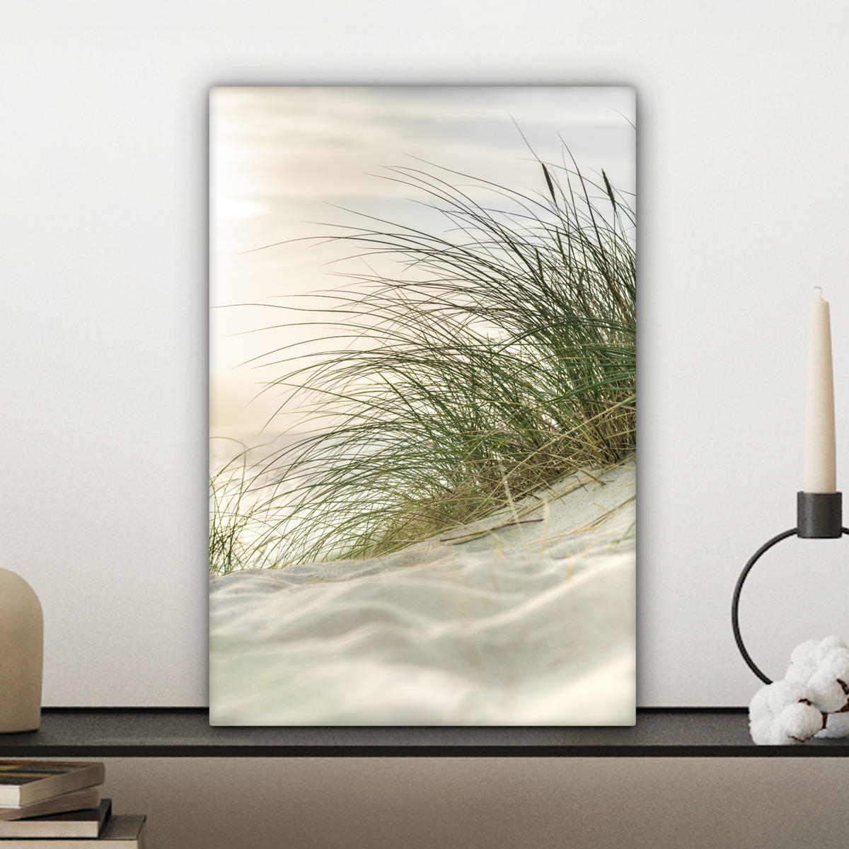 LEINWANDBILD Dünen mit Strandhafer in der Sonne des Nationalparks Schleswig-Holsteinisches Wattenmeer Deko Wohnzimmer 20x30 cm - Creme, Textil (20/30cm) - MuchoWow