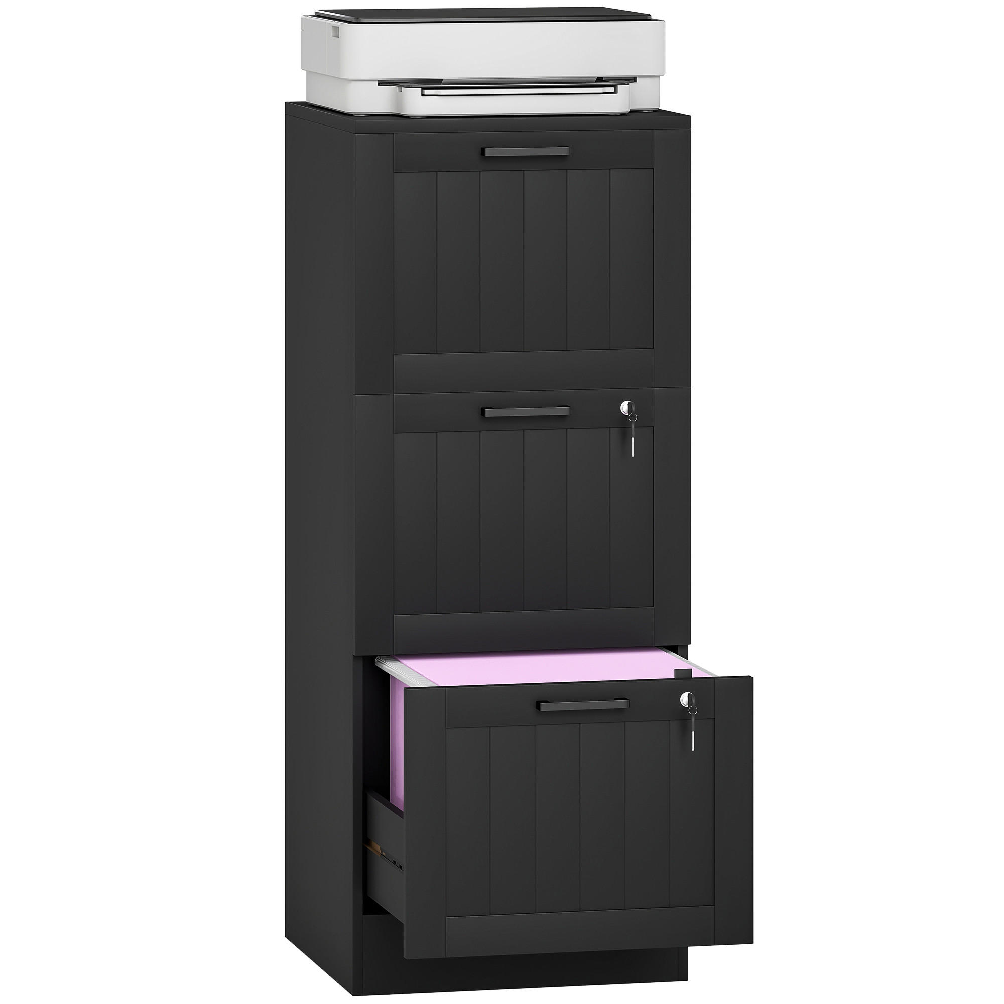 AKTENSCHRANK DE-14480 3 Schubladen abschließbar mit Hängeakten Schwarz - Schwarz, Holzwerkstoff (40/101/40cm) - ComfortXL