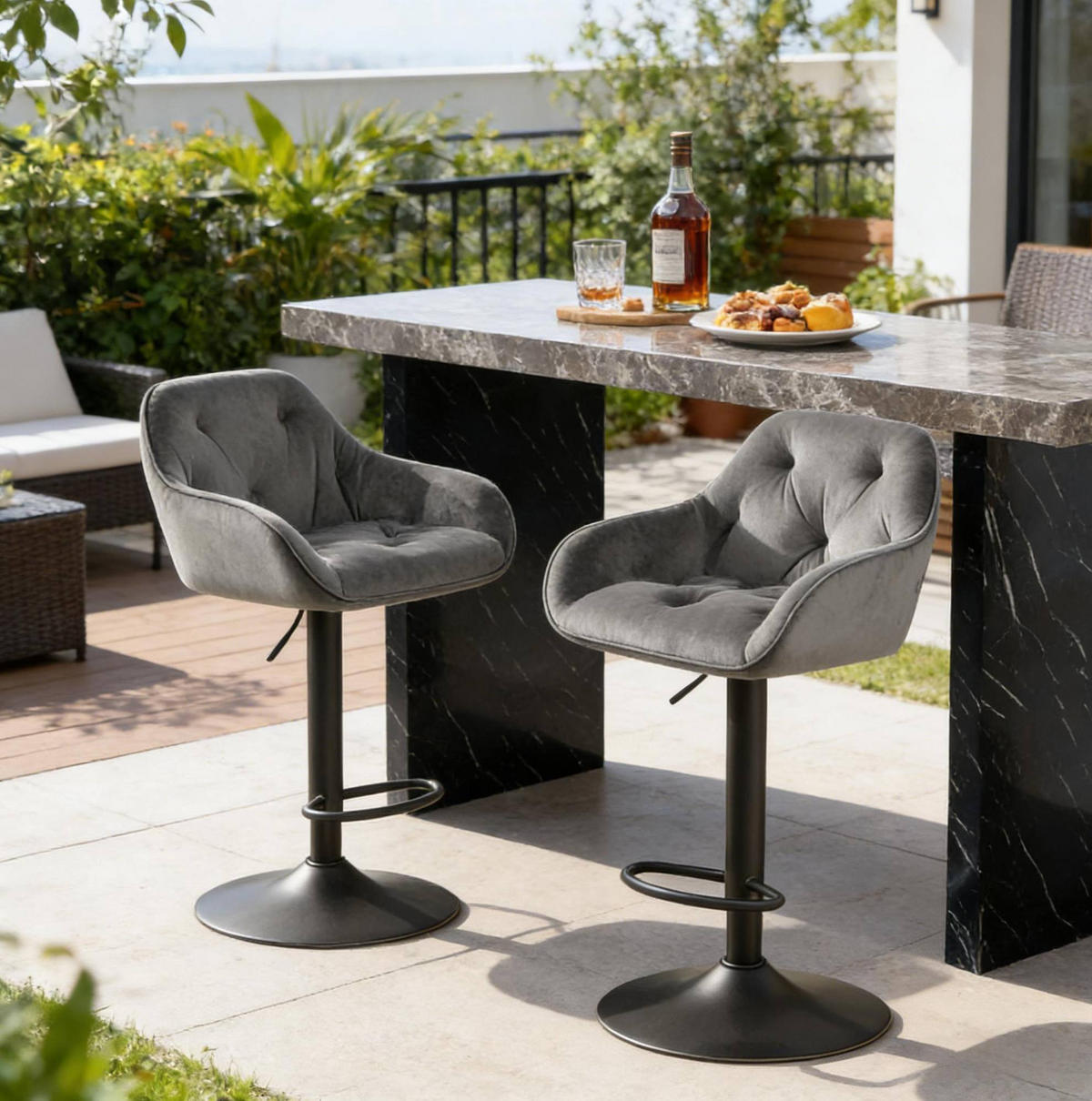 BARHOCKER 2er-Set höhenverstellbar 62,5-84 cm Samt Dunkelgrau - Dunkelgrau, Metall (37/108.5/37.5cm) - Meubliv