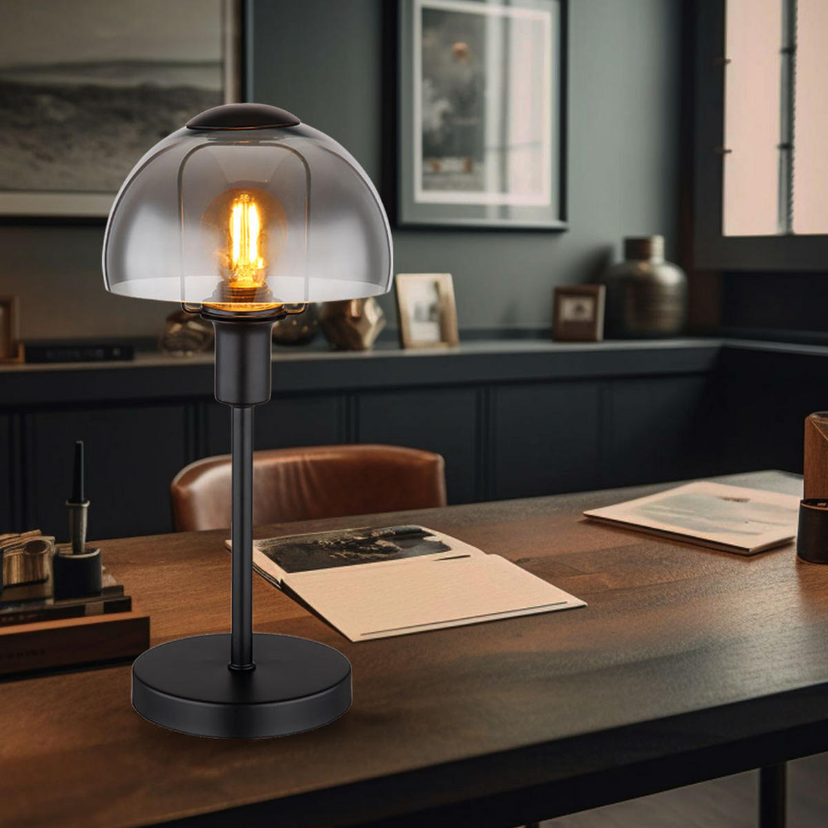 LED TISCHLEUCHTE KOKKINI Rauchoptik Schwarz - Schwarz, Glas (15/15/32cm) - Globo Lighting