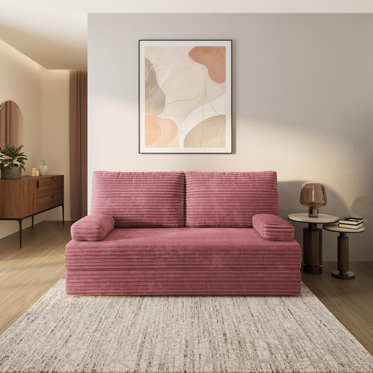 BETTSOFA SILAR aus Schaumstoff Cordstoff Rosa Schlaffunktion - Rosa, Textil (170/86/80cm) - MASSENO