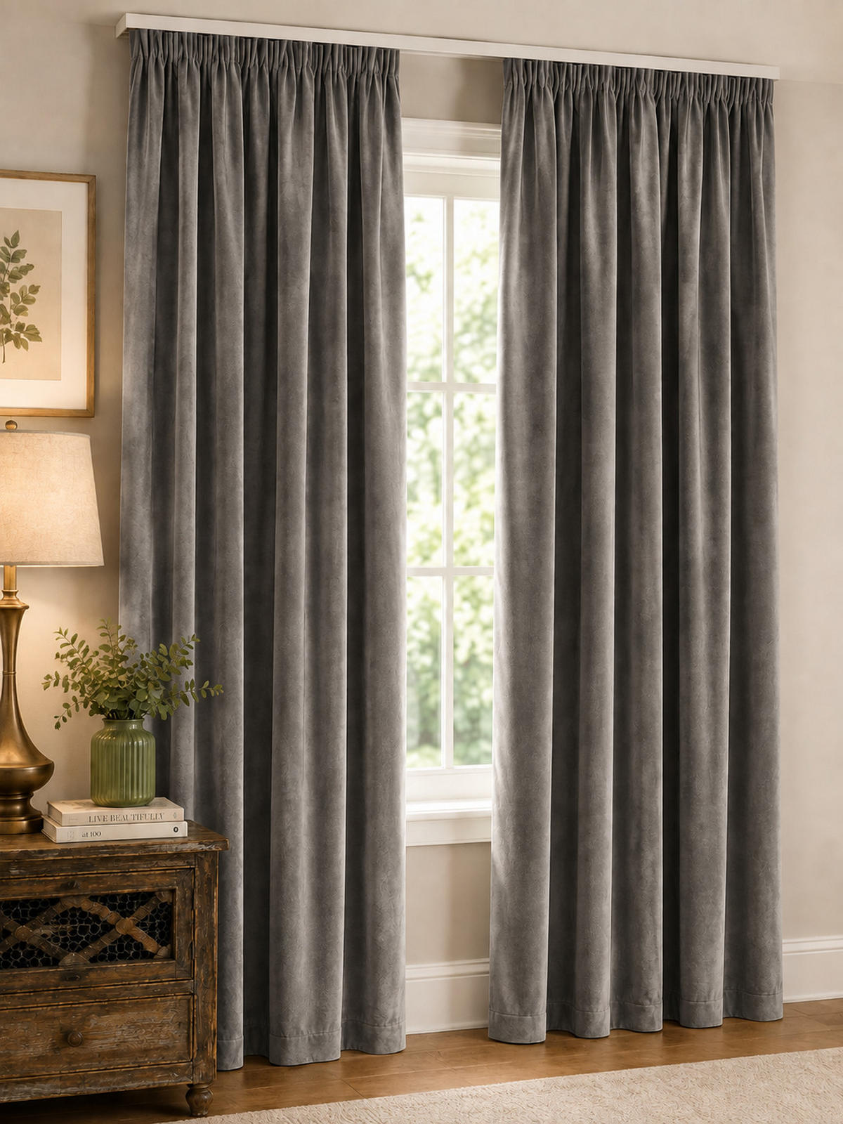 VORHANG Kräuselband Samt 140/145 cm taupe - Taupe, Textil (140/145cm) - TiborTex