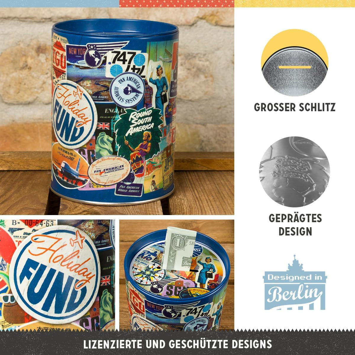 SPARDOSE Pan Am Holiday Fund Collage - Multicolor, Metall (10/13/10cm) - Nostalgic-Art