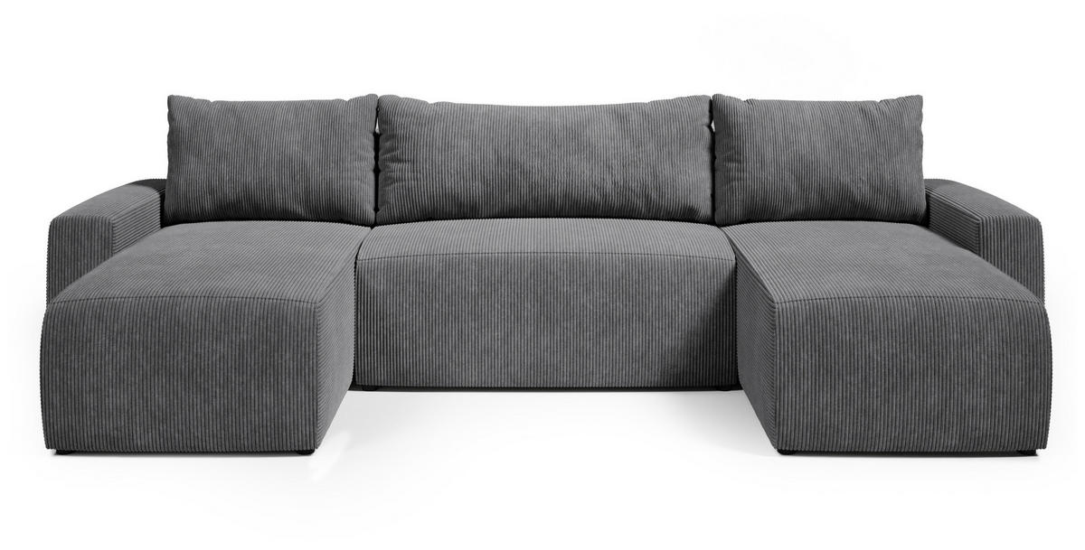 WOHNLANDSCHAFT Plush mit Schlaffunktion Dunkelgrau Cord - Dunkelgrau, Kunststoff/Textil (315/72/145cm) - Bromarkt