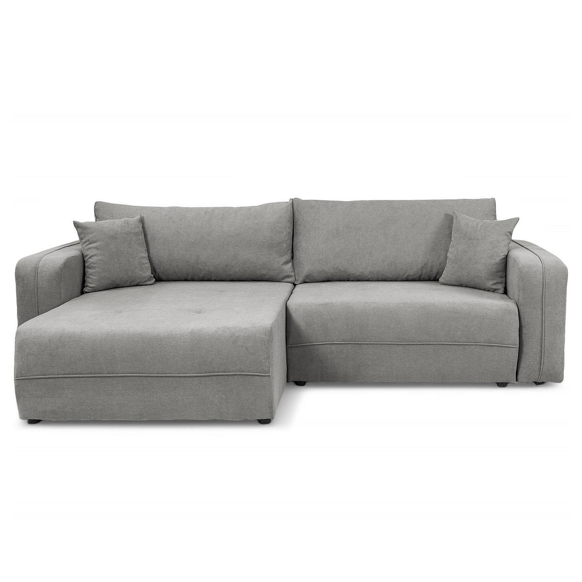 ECKSOFA mit Schlaffunktion - 244 cm - Schwarz/Grau, Kunststoff/Textil (244/145cm) - home24