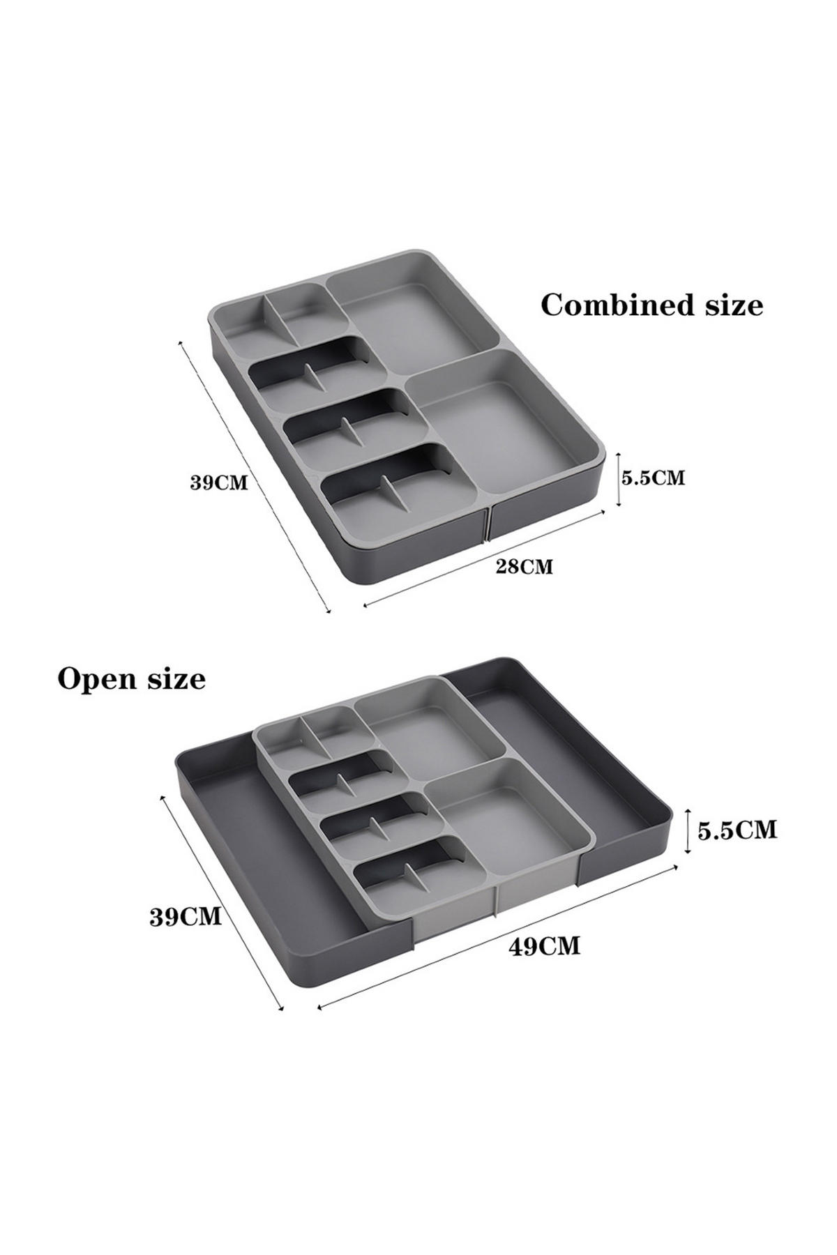 BESTECKORGANIZER Verstellbar für Schubladen aus PP in Grau Rechteckig Umweltfreundlich & ungiftig Ordnung schaffen 28 x 39 x 5,5 cm - Grau, Kunststoff (28/3.5/29cm) - Livingandhome