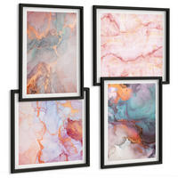 BILDER SET 4er Set - 50x50 cm & 40x60 cm Schwarzer Rahmen - Abstrakte Pastellmuster - Schwarz, Kunststoff (50/50cm) - TULUP