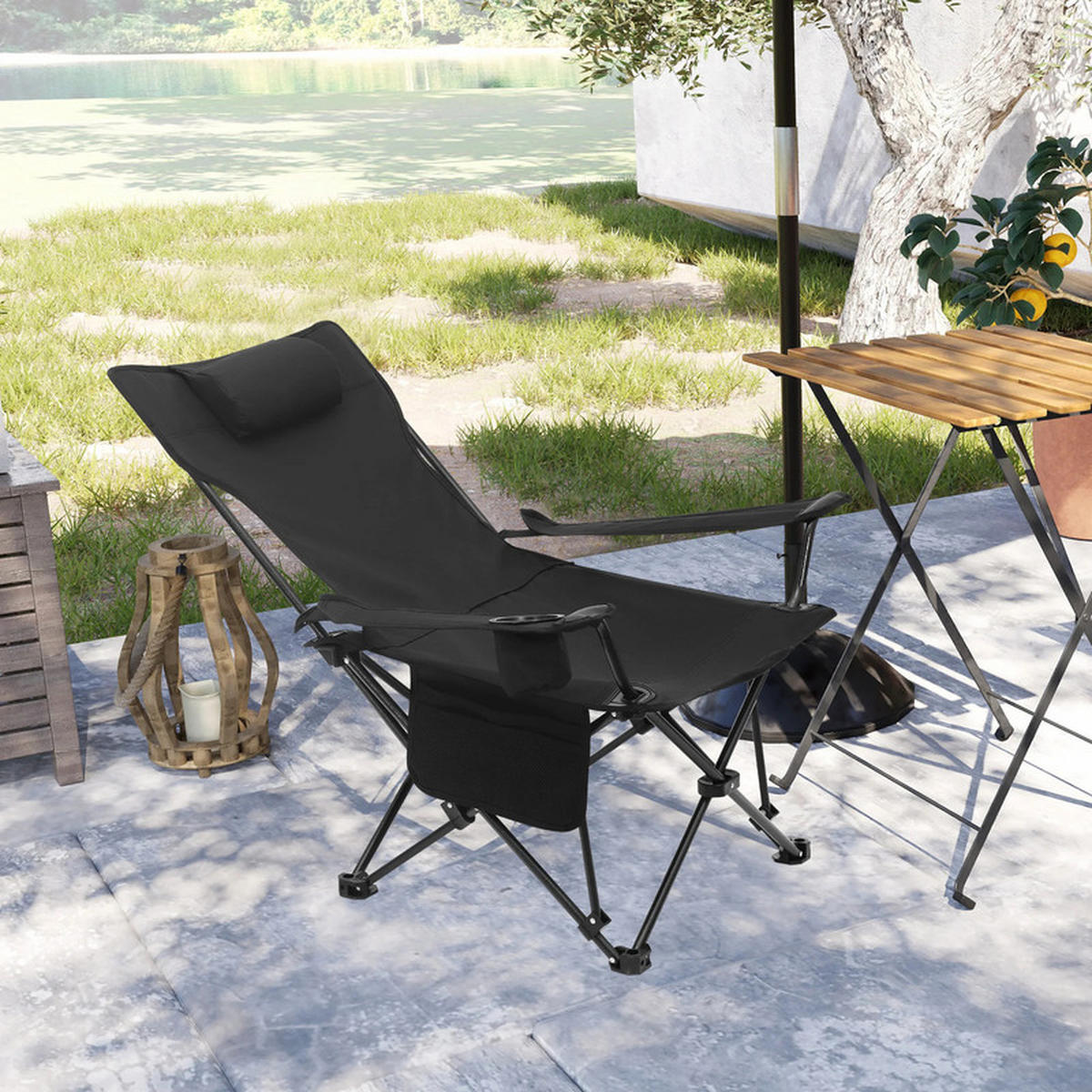GARTEN-RELAXLIEGE Tragbar 101 × 83 × 70cm, Schwarz - Schwarz, Textil (83/70/101cm)