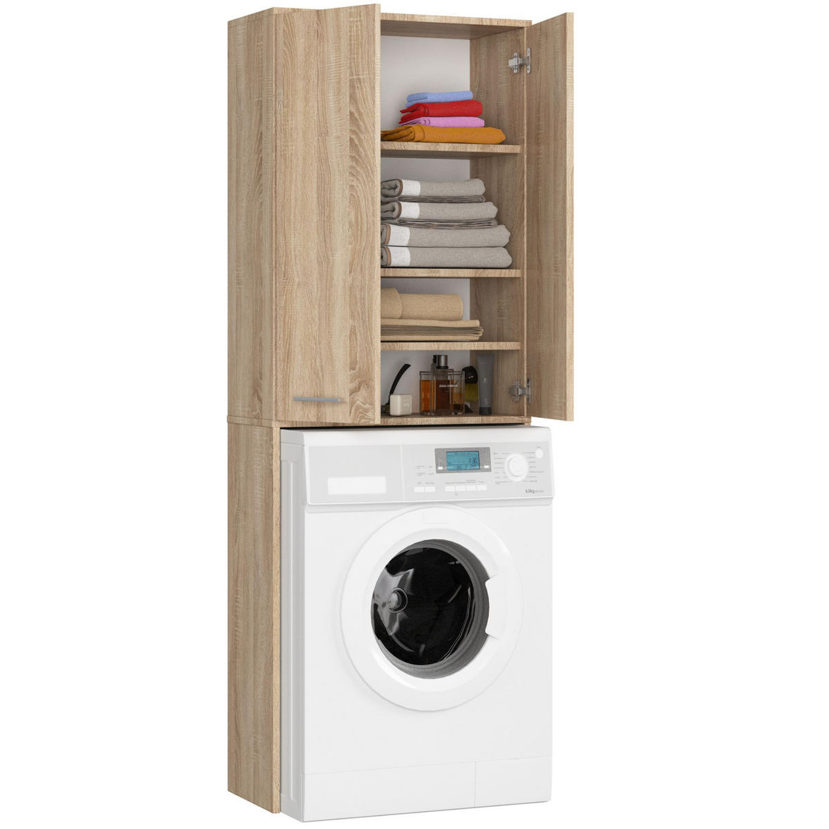 WASCHMASCHINENSCHRANK FIN Sonoma-Eiche 30x64x180 cm - Silberfarben/Sonoma Eiche, Holzwerkstoff/Kunststoff (64/180/30cm) - Akord
