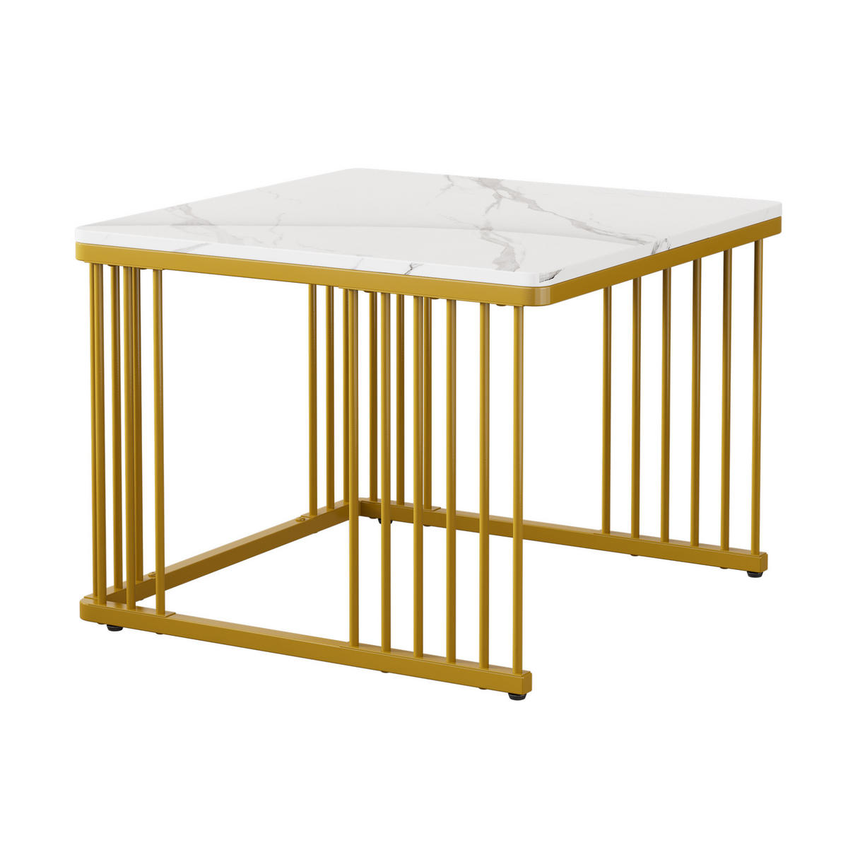 COUCHTISCH-SET 2-teilig, Marmoroptik Hochglanz, ineinander schiebbar, 60/60/45 + 45/45/40 cm, Weiß - Weiß, Holzwerkstoff (60/60/45cm) - Redom