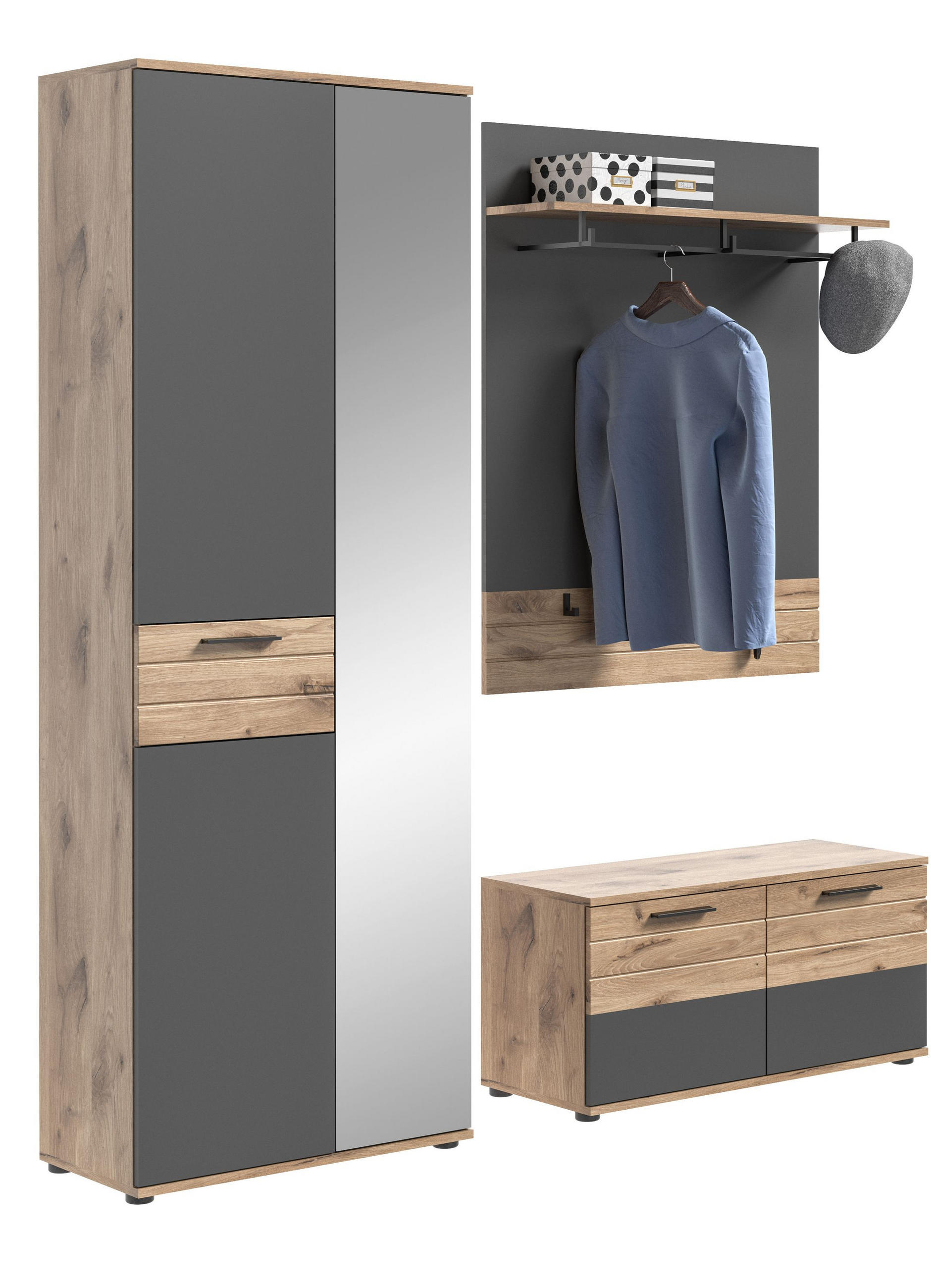 GARDEROBEN-SET MASON (B/H/T: ca. 175/200/38 cm) in Nox Oak Nachbildung/Basalt grau - Eichefarben, Holzwerkstoff (175/200/38cm)