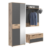 GARDEROBEN-SET MASON (B/H/T: ca. 175/200/38 cm) in Nox Oak Nachbildung/Basalt grau - Eichefarben, Holzwerkstoff (175/200/38cm)