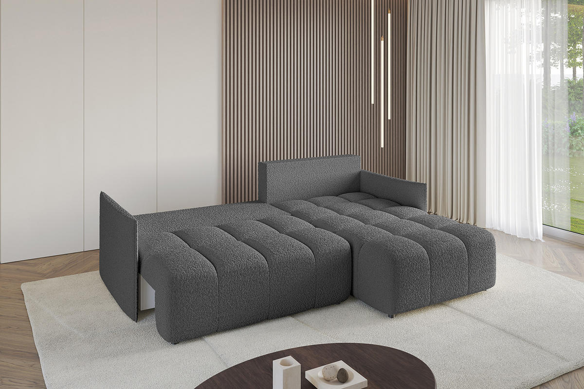 ECKSOFA Ottomane rechts LONLI-L 251x189x68 Platinfarben Bouclé - Platinfarben, Holzwerkstoff/Kunststoff (189/251cm) - ALTDECOR