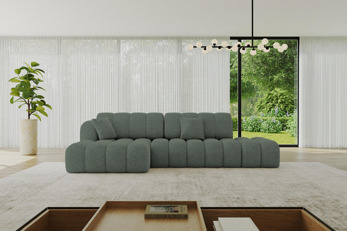 ECKSOFA mit Schlaffunktion Ottomane Links OLEA-L2 321x164x75 Grün Tissu - Waldgrün/Schwarz, Holzwerkstoff/Kunststoff (321/164cm) - ALTDECOR