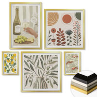 WANDBILDER 5er Set - 50x50 cm & 20x30 cm & 40x60 cm Goldrahmen - Blumenmuster in Orange und Grün - Goldfarben, Kunststoff (40/60cm) - ArtPrintCave