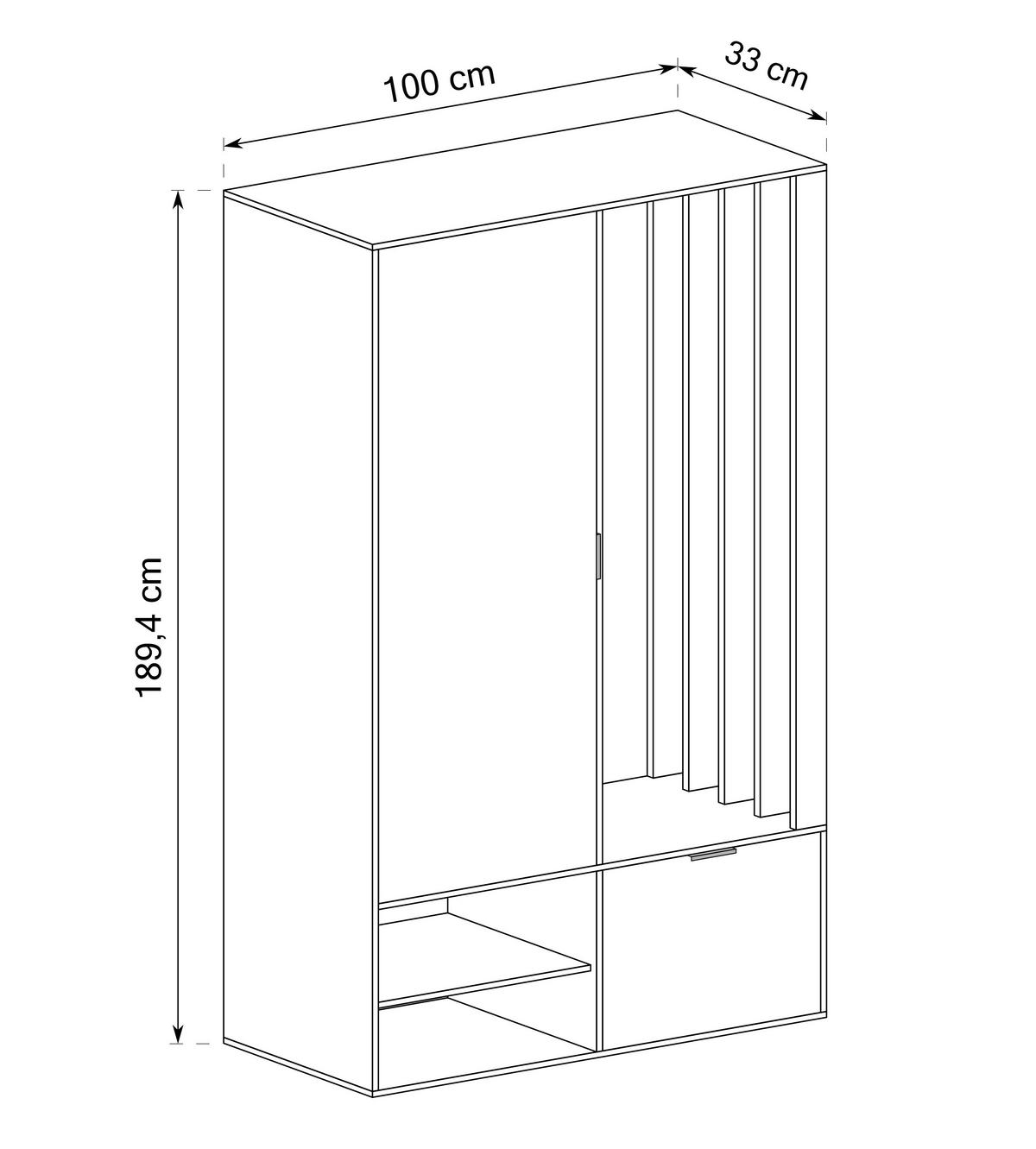 GARDEROBENSCHRANK Milanoir Kaschmir 100/189,4/33 cm - Modern mit Spiegel - Beige, Holzwerkstoff/Kunststoff (100/189.4/33cm) - AX Living