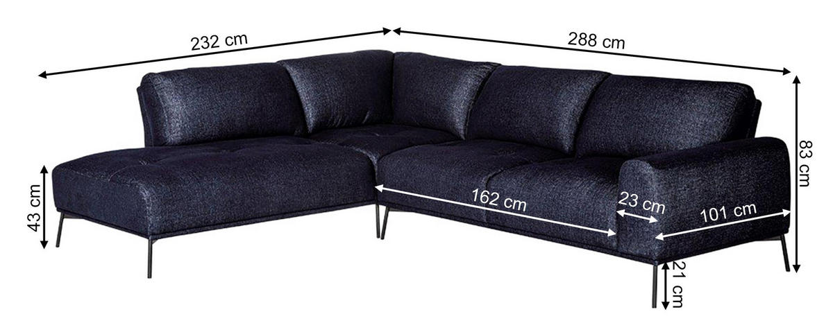ECKSOFA Merukis dunkelblau - Schwarz/Dunkelblau, Textil/Metall (232/288cm) - Selsey