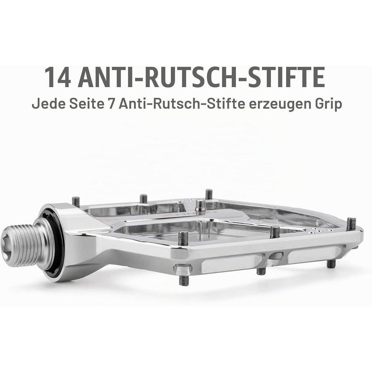 MTB Pedale CNC Aluminium 3-Fach-Lagersystem ultraflaches Design 14 Pins Silver - Silberfarben, Metall (10.4/1.5/11cm)