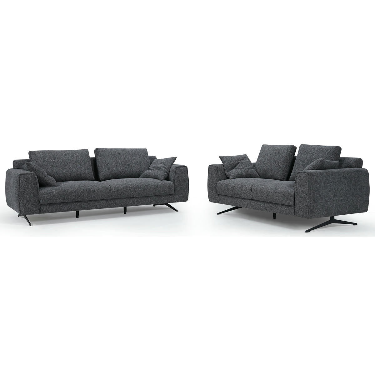 DREISITZER-SOFA Webstoff Grau - Schwarz/Grau, Textil/Metall (217/84/92cm) - Furnhouse