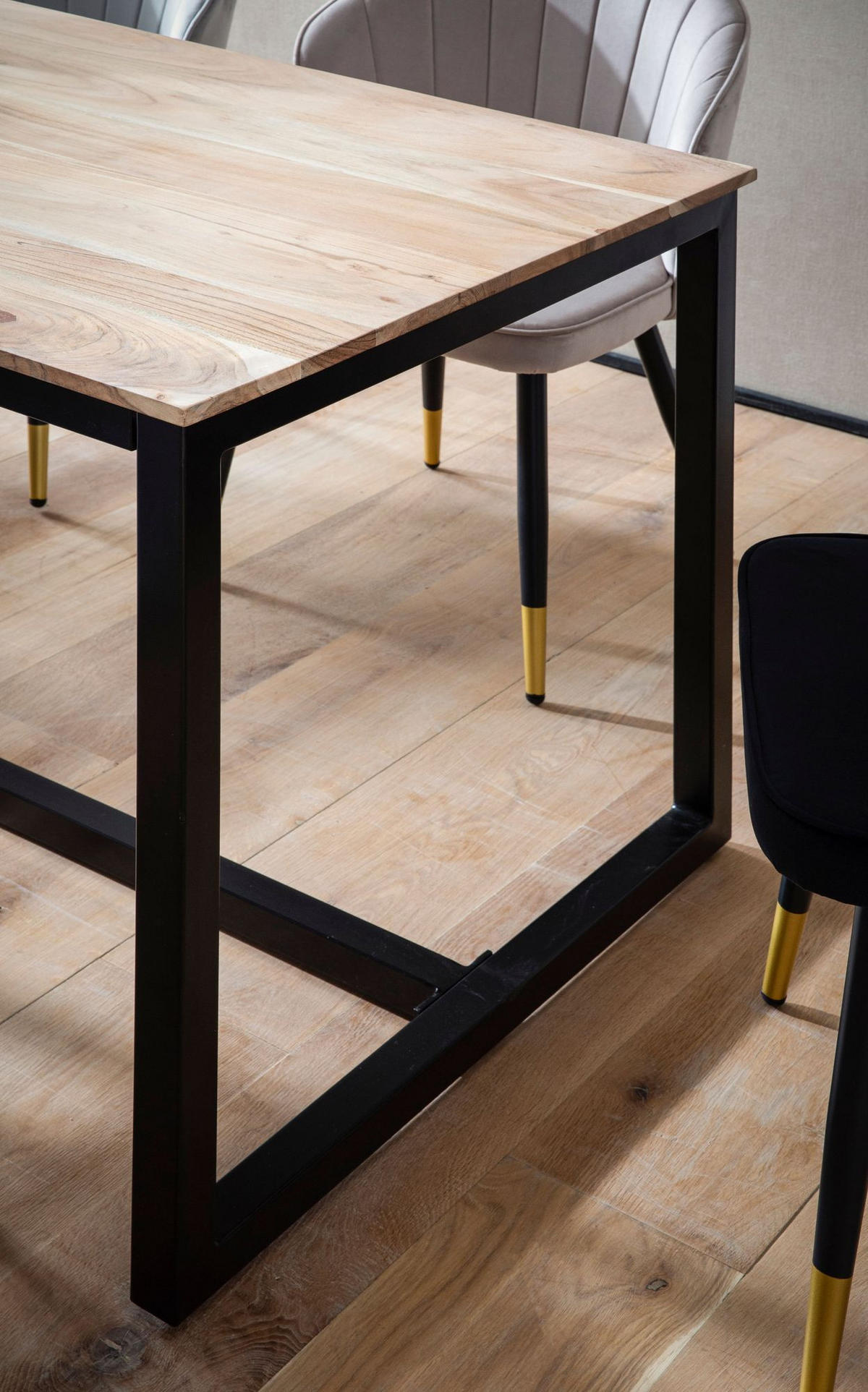 ESSTISCH Massivholz Metall Rechteckig Loft-Stil, Akazie 160x80x76 cm - Schwarz/Akaziefarben, Holz/Metall (80/160/76cm) - KADIMA DESIGN