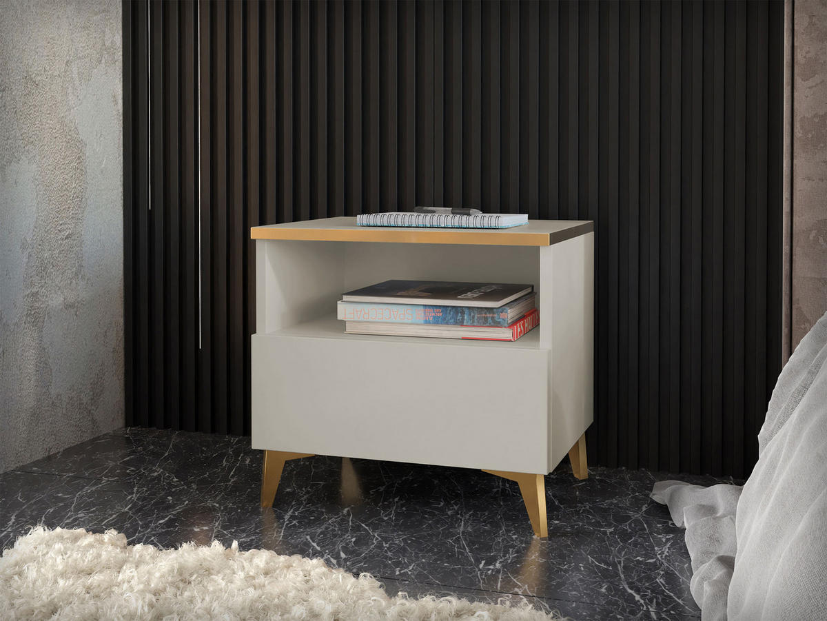 NACHTTISCH Alrik 1SZ - Beige/Goldfarben, Holzwerkstoff/Kunststoff (50/50/40cm) - MIRJAN24