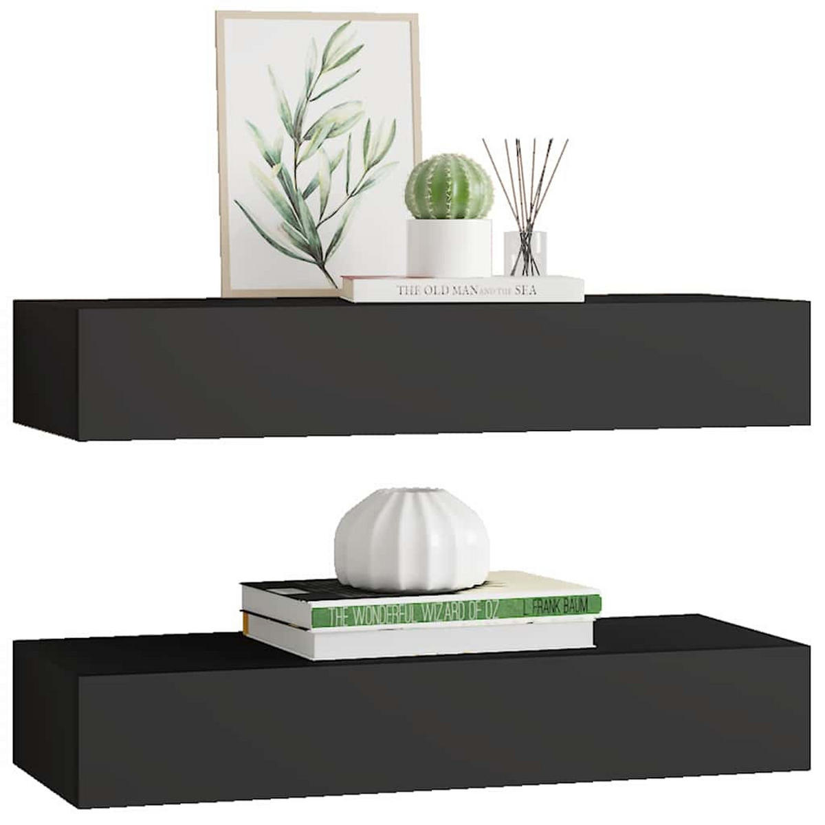 WANDREGALE Mit Schubladen 2Er Set Schwarz 60/23,5/10 Cm Mdf - Schwarz, Holzwerkstoff (23.5/10/60cm) - vidaXL