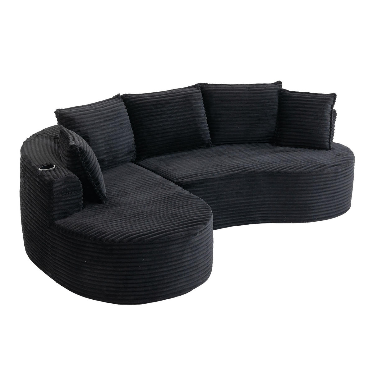 ECKSOFA DE-33808 Bogendesign mit Becherhalter Schwarz - Schwarz, Textil (250/152cm) - ComfortXL