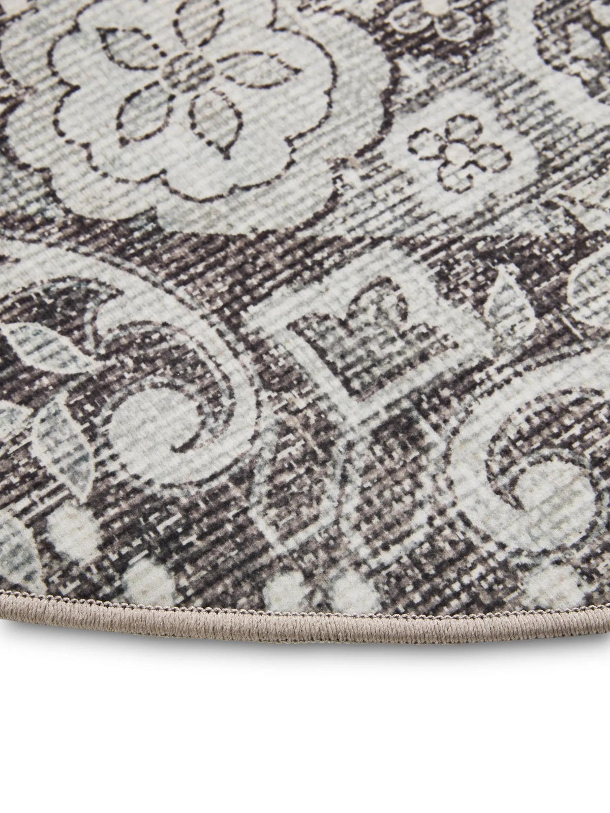 VINTAGE-TEPPICH George waschbar ø 120 cm rund - Schwarz/Grau, Kunststoff (120/120cm) - benuta