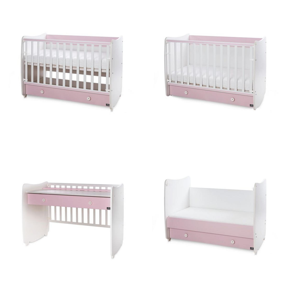 BABYBETT Dream NEW pink 140 x 70 cm, Schaukelbett, Schreibtisch, Schublade, Hubgitter - Rosa, Holzwerkstoff (70/140cm) - Lorelli