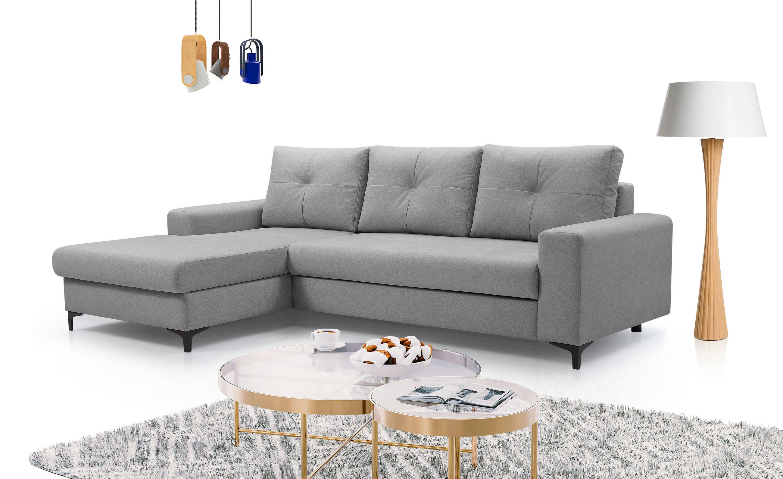 ECKSOFA AVRA L-förmig, mit Stauraumbehälter-in RINO-Stoff, Komfort & Eleganz, lose Rückenkissen, freistehend, LINKS 165x251x85 cm Dark grey - Dunkelgrau, Holz/Textil (165/251cm) - DomoHome