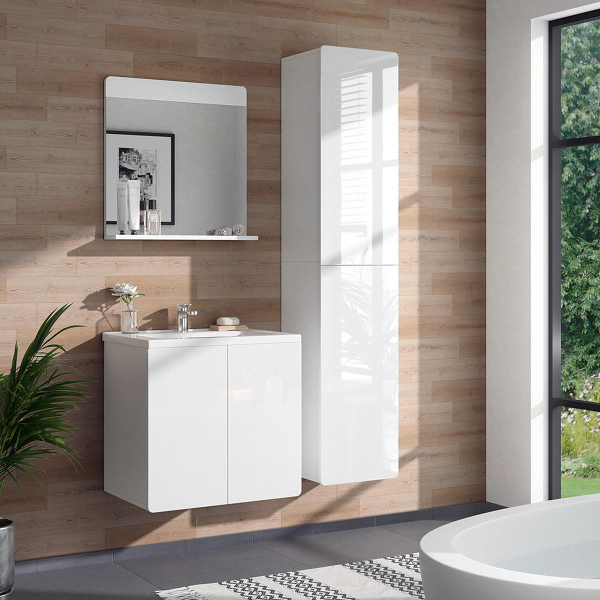 BADSCHRANK Izan Weiß 36.6 x 171.6 cm - Weiß, Holzwerkstoff (36.6/171.6/33.2cm) - Vicco