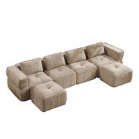WOHNLANDSCHAFT DE-34428 4-Sitzer U-Form mit 2 Hockern Sand - Sandfarben, Textil (162/67/344cm) - ComfortXL