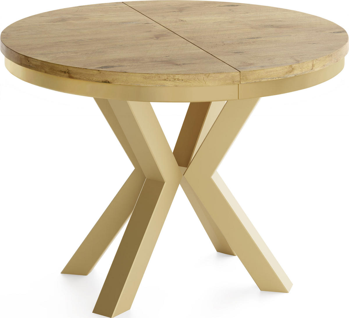 ESSTISCH Clara Gold runder ausziehbarer, Lancelot Eiche 100-180/100/76 cm - Eichefarben/Goldfarben, Holzwerkstoff/Metall (100/100/76cm) - WFL GROUP